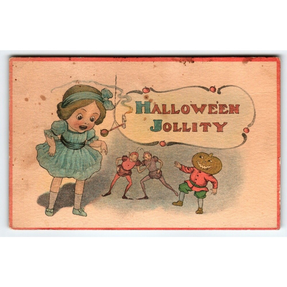 Halloween Postcard Fairy Goblins Imp Pumpkin Head Man Barton Spooner CS 601